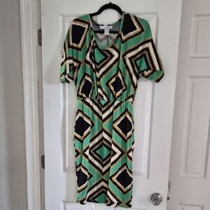 Ashley Stewart Green and Black Geometric Midi Dress